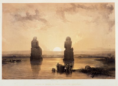 浸水中のテーベのメムノン像（メムノンの巨像） - 1849年ロンドンの "The Holy Land "にて 作： David Roberts