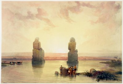 「浸水時のテーベのメムノンの巨像」、エジプト、c1845 作： David Roberts