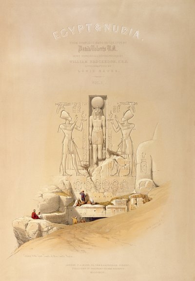1846年にロンドンで出版されたLouis Haghe（1806-85）によって彫刻された、ヌビアのAboo Simbleの大寺院への入り口、「エジプトとヌビア」の巻Iのタイトルページ 作： David Roberts