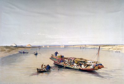 19世紀のダハシュールとサッカラのピラミッドを望むナイル川 作： David Roberts