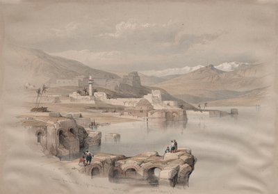 ティベリヤ、城壁から、遠くにサフェット、1839年 作： David Roberts