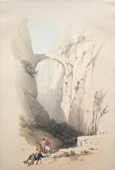 1839年にペトラにつながる渓谷を横切る凱旋門。 作： David Roberts