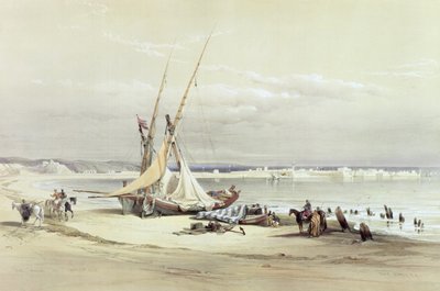 1839年4月27日、古代のタイヤのツル、ルイ・ハゲ（1806-85）のパブによって彫刻された「聖地」のボリュームIIからのプレート69。 1843 作： David Roberts