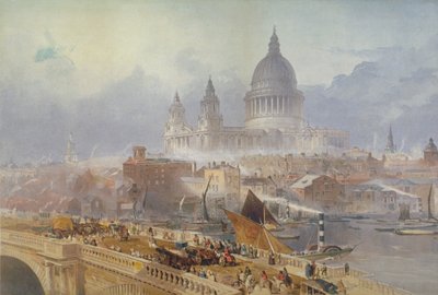 ブラックフライアーズ ブリッジとセント ポール大聖堂の眺め、ロンドン、1840 年 作： David Roberts