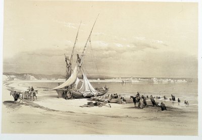 レバノンのタイア(Tyre)の街の眺め、1839年04月27日に描かれた「The Holy Land」、London 1849年 作： David Roberts