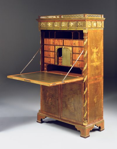 新古典主義の秘書、1775年頃（オルモルに取り付けられたシカモア、イチイ、ステンドグラスのチューリップウッド、寄木細工）491918-20も参照） 作： David Roentgen