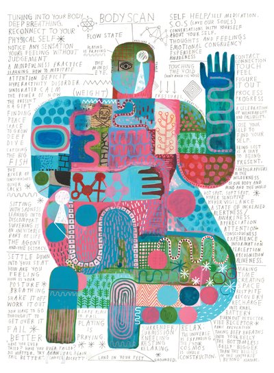 ボディ・スキャン、2023年（アクリル、鉛筆、紙） 作： David Shillinglaw