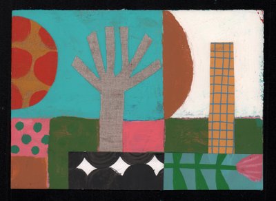 Fruit Tree Sundowner, 2023（ペイントとコラージュ） 作： David Shillinglaw
