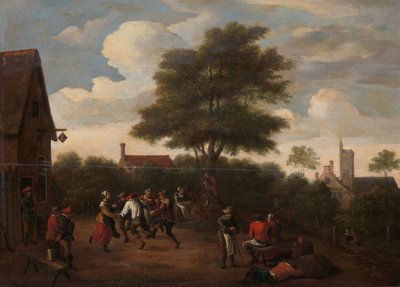三日月居酒屋の外で踊る農民 作： David Teniers (II) (manner of)