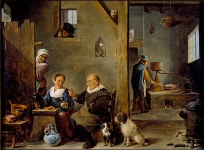 蒸留所と、女性からジンを買う老人（1640-1649年頃 作： David Teniers II