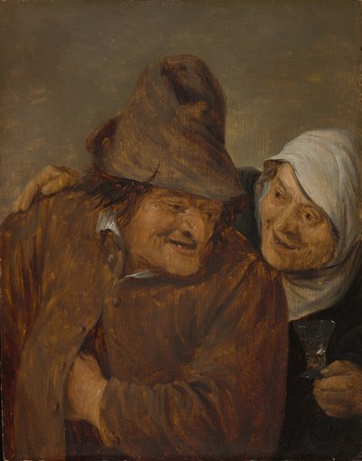 グラスワインを持った二人の農夫 c. 1645年。 作： David Teniers II