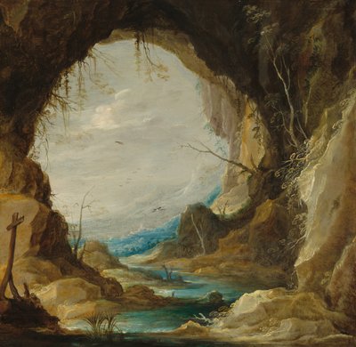 洞窟からの眺め、1630 年代初頭。 作： David Teniers II