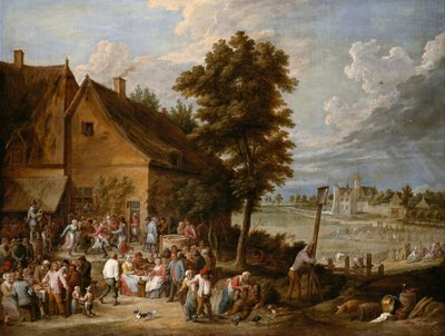 ドリイ・トレンの家を背景にした収穫時の饗宴 作： David Teniers the Younger