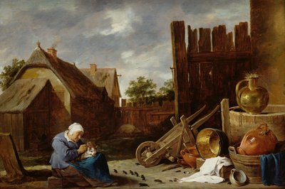 老婆が世話をする猫 作： David Teniers the Younger