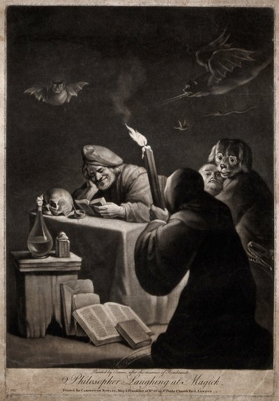 本を読みながら微笑む男、その隣にはフードを被った男。 作： David Teniers the Younger