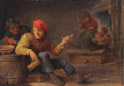 宿で酒を飲みタバコを吸う黒人たち 作： David Teniers the Younger