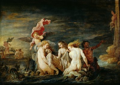 ヒーローとレアンダー：ネレイドが発見したレアンダー、ドメニコフェティの絵画のコピー、1650〜56年 作： David Teniers the Younger