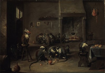 キッチンのサル、1640年代 作： David Teniers the Younger