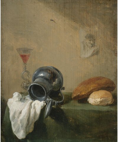 ひっくり返った水差しのある静物 作： David Teniers the Younger
