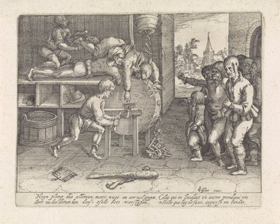 トリックスターは、鼻と耳をすりつぶすとペナルティを科します 作： David Vinckboons (I) (possibly)