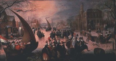 玄人がアイスセーリングをする冬の村 作： David Vinckboons