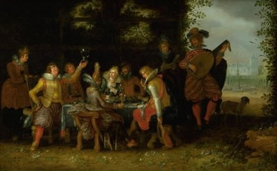 公園の宴会 (娼婦の中の放蕩息子?) 作： David Vinckboons