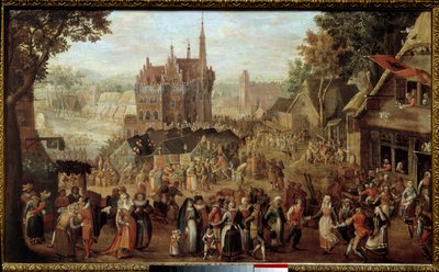 Audenarde（ベルギー）のKermesse。村の教会の前でのパーティー。ダヴィッド・ヴィンクブーン（またはヴィンクブーン、ヴィンクブーン1576-1629）の絵 作： David Vinckboons
