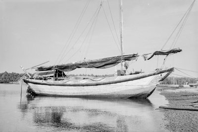シンガポールの海岸にバウオンで係留された2本マストのトワコ型ジャンク 作： David Watkin Waters