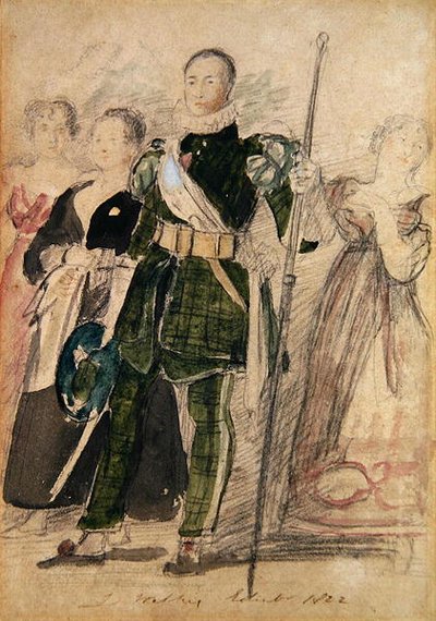 国王訪問時のホリールード宮殿での弓使いと女性の一団 作： David Wilkie