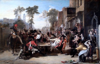 ウォータールー派遣を読むチェルシーの年金受給者 (キャンバスに油彩) 作： David Wilkie