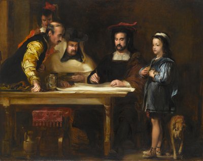 ララービダ修道院のクリストファーコロンブスが意図した航海を説明、1834 作： David Wilkie