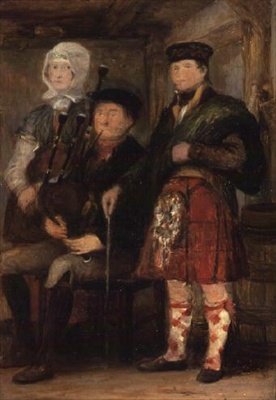 バグパイパーのいるハイランド・インテリア 作： David Wilkie
