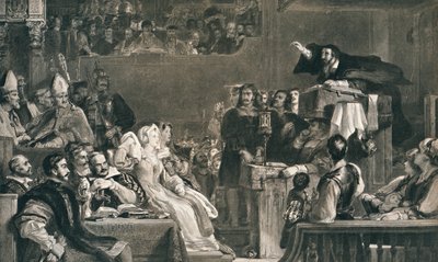 会衆の主の前で説教するジョン・ノックス、1559年6月10日、1912年c1827 作： David Wilkie