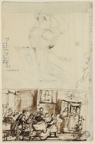 テーブルに座る人々（表）、コテージトイレの習作（裏） 作： David Wilkie