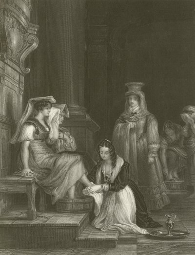 ドリア姫が巡礼者の足を洗う 作： David Wilkie