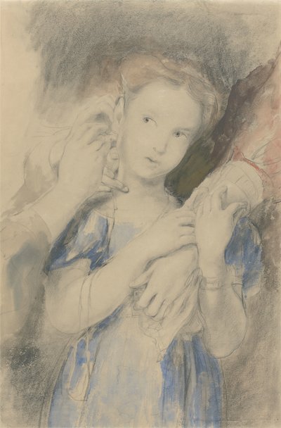最初のイヤリングの研究（WC、グラファイト、紙にチョーク） 作： David Wilkie