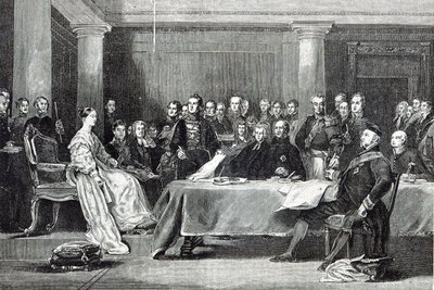 女王の最初の評議会、「レジャーアワー」から、1888 作： David Wilkie