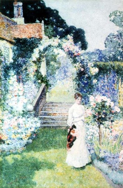 チェシャーガーデンでのバラの手入れ（水彩画 作： David Woodlock