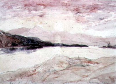 アリーン湖、アーガイルシャー：マル島と北からの眺め（紙にトイレ） 作： David Young Cameron
