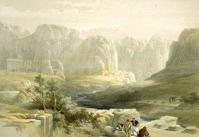 1839年3月9日、南を見るペトラ、ルイ・ハゲ（1806-85）パブによって彫刻された聖地のボリュームIIIのプレート106。 1849 作： David after Roberts
