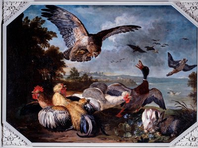ワシに怯える鳥たち（油彩・キャンバス 作： David de Koninck