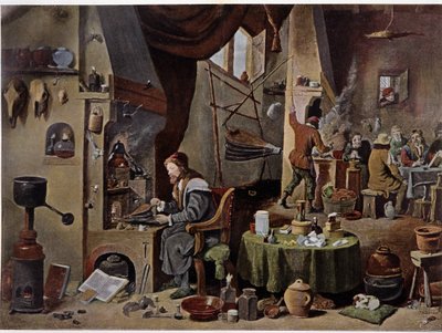 17世紀の錬金術師の実験室-若き日のダヴィッド・テニエの絵によると 作： David the Younger (after) Teniers