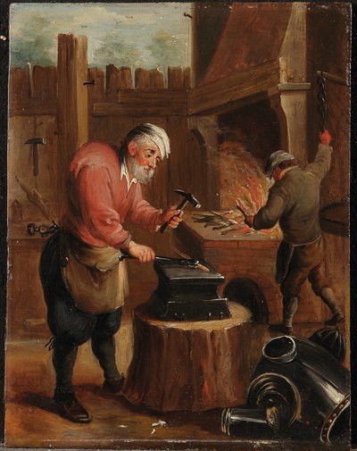 4 つの要素の寓話: 火 (パネルに油彩) 作： David the Younger (follower of) Teniers