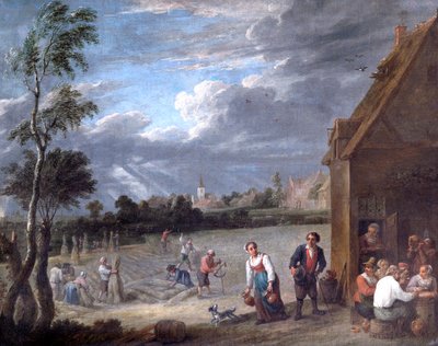収穫のシーン (キャンバスに油彩) 作： David Teniers the Younger