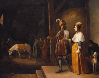 厩舎に入る婦人と紳士 作： David Teniers the Younger