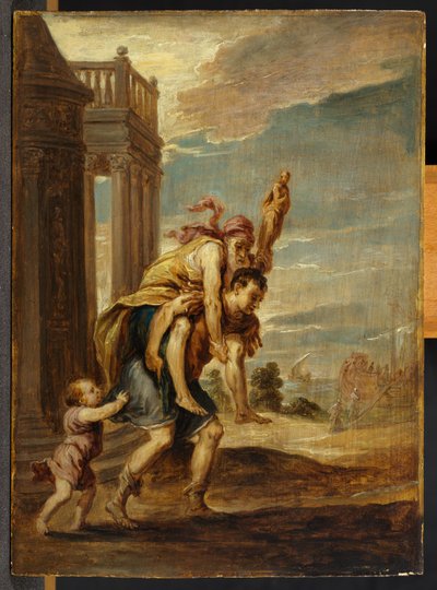 アイネイアスはトロイを逃げる 作： David Teniers the Younger