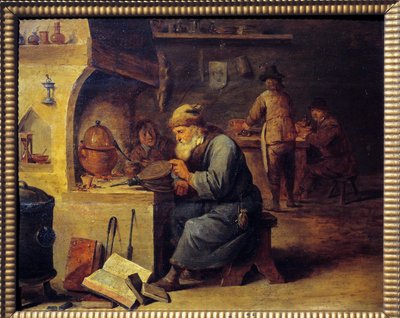 錬金術師。ダヴィッド・テニエ2世（ダヴィッド・ル・ジューン）（1610 - 1690）の絵画、Ec.フラム 作： David Teniers the Younger