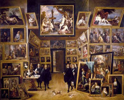 レオポルド・ヴィルヘルム大公の絵画館にて 1647年頃（銅板に油彩 作： David Teniers the Younger