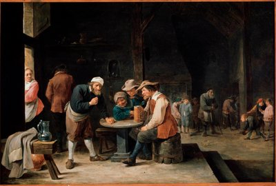 ビールを飲む人たち。若き日のダヴィッド・テニアス2世（1610-1690）の絵画。油彩・キャンバス 作： David Teniers the Younger