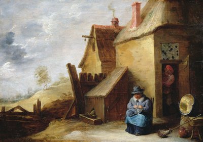 風景の中のコテージ（油彩・パネル） 作： David the Younger Teniers